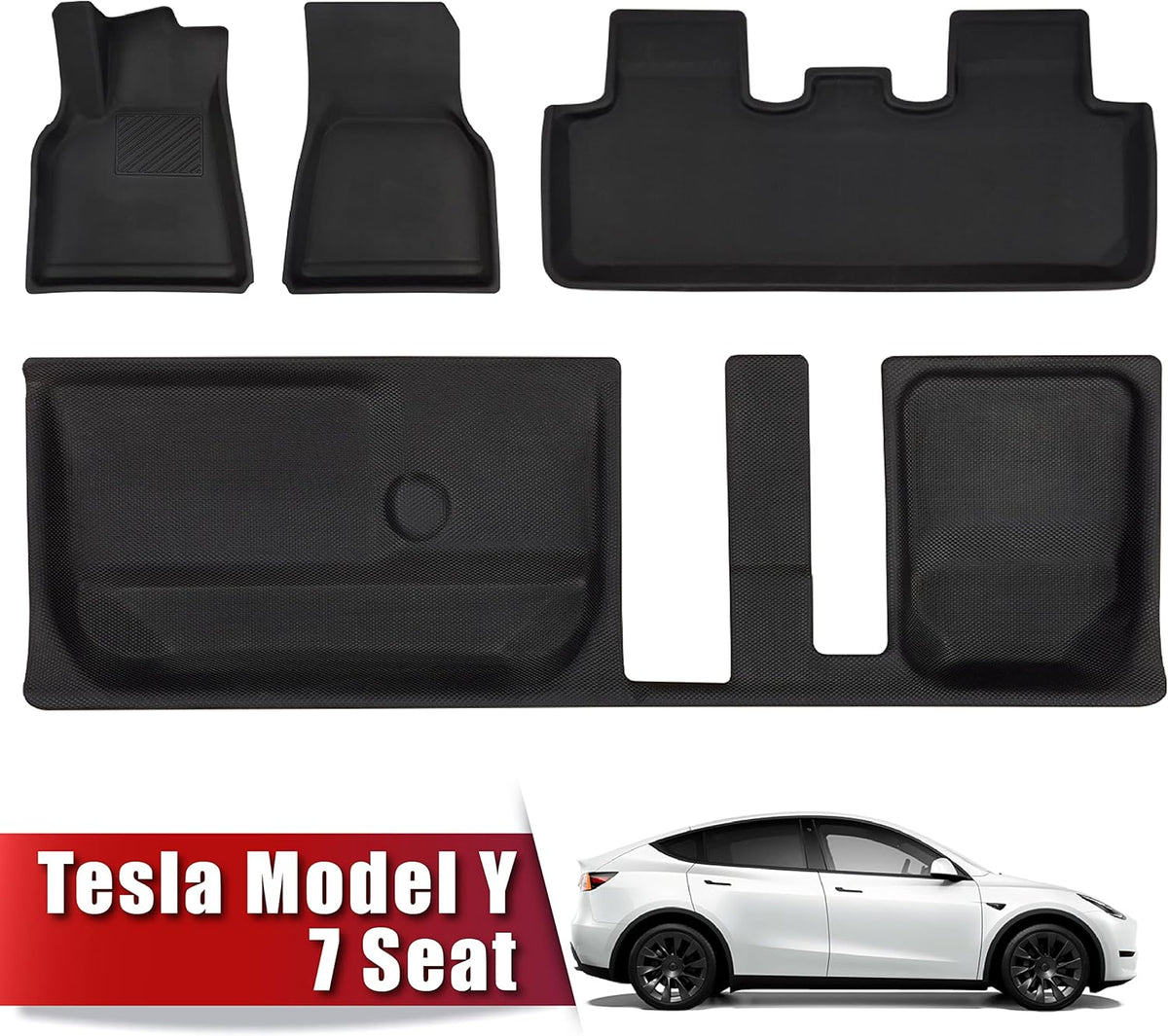 Waterproof Anti-Slip Custom Fit Cargo Liner Trunk Mat for Tesla Model Y 7-Seater (1 Pack Cargo Mat + 1 Pack Trunk Mat) H5522