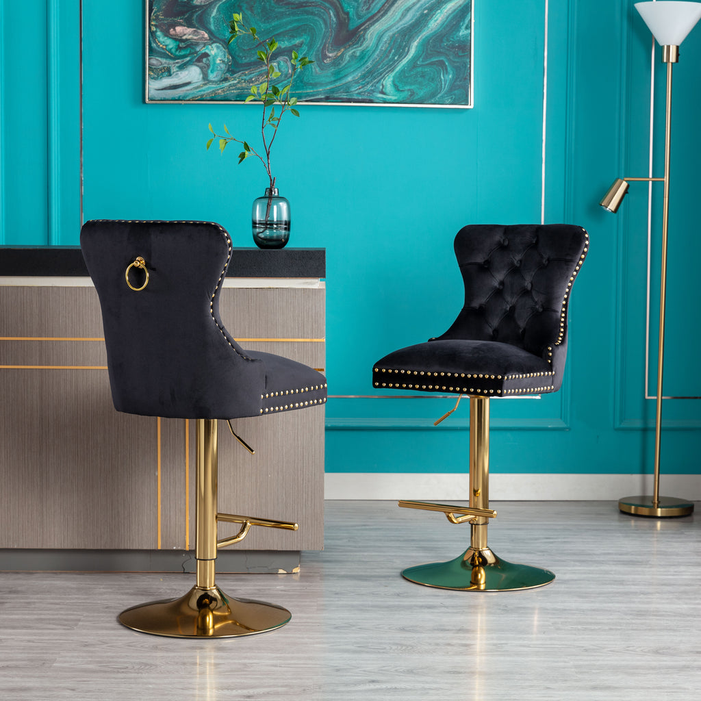 Black Velvet Swivel Bar Stools Set of 2 Q6214