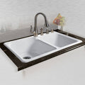 White Double Basin Drop in Cast Iron Kitchen Sink E485