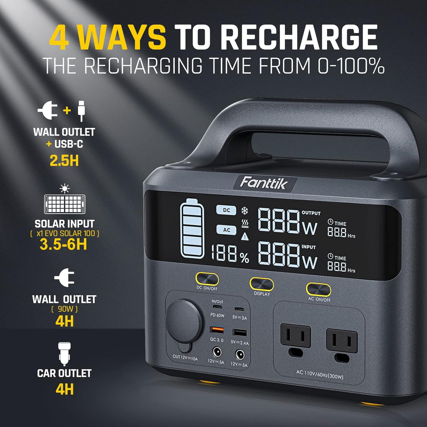 Portable Power Station 299Wh Lithium Battery with 2 AC Outlets Z3896