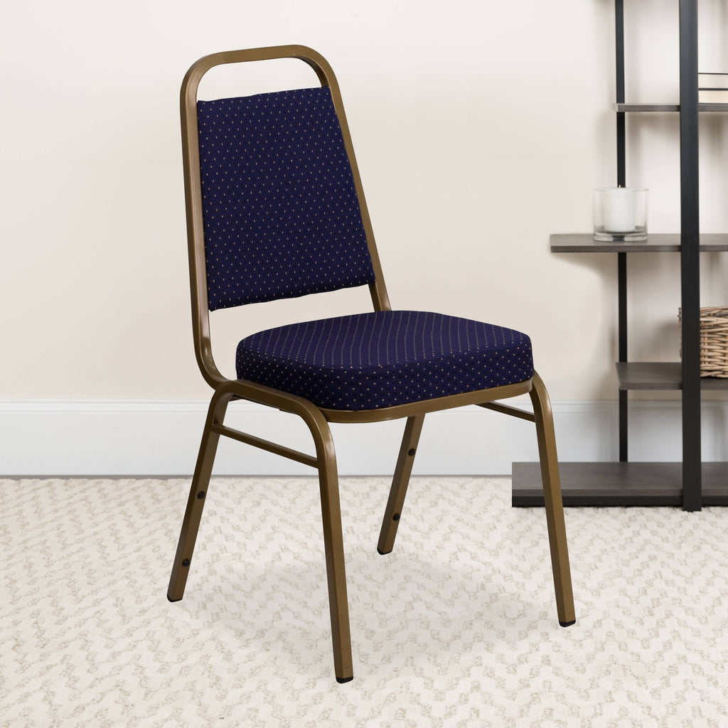 Stacking Banquet Chair with 2.5 inch Thick Seat Navy Patterned Fabric/Gold Frame I930