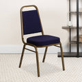 Stacking Banquet Chair with 2.5 inch Thick Seat Navy Patterned Fabric/Gold Frame I930