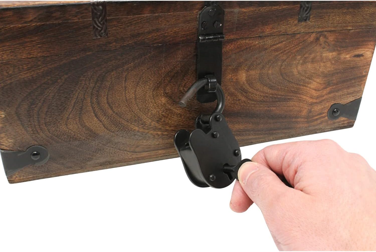 Treasure Chest Wooden Box with Antique Iron Lock and Skeleton Key, Medium 12.25 x 6 x 5.5, Pack of 2 I563