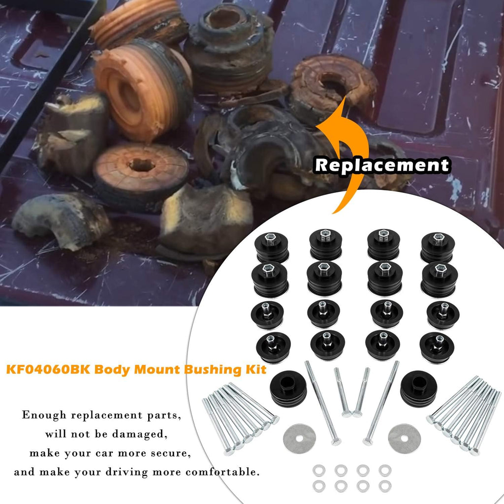 Black Polyurethane Body Mount Bushing Kit with Steel Sleeves & Hardware 60PCS I93802