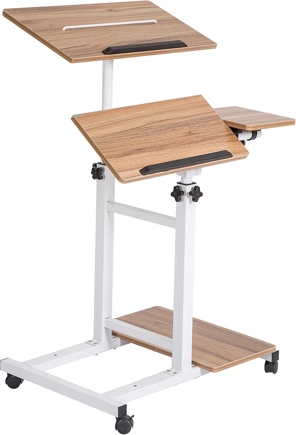 Oak Height Adjustable Standing Desk with Carpet Wheels H973656