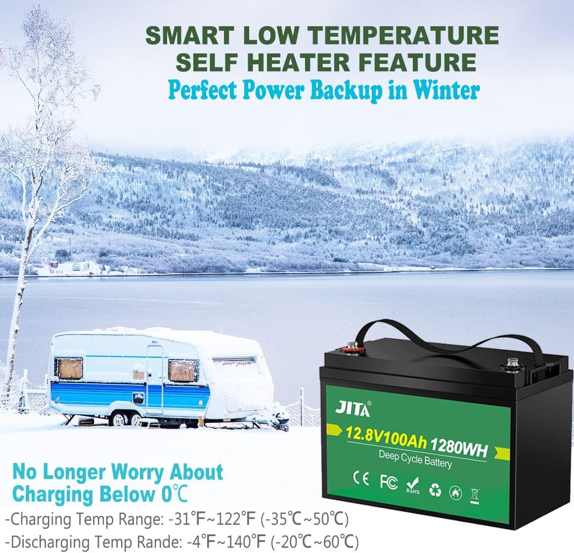 12V 100Ah LifePO4 Lithium Battery with Self Heater P574415