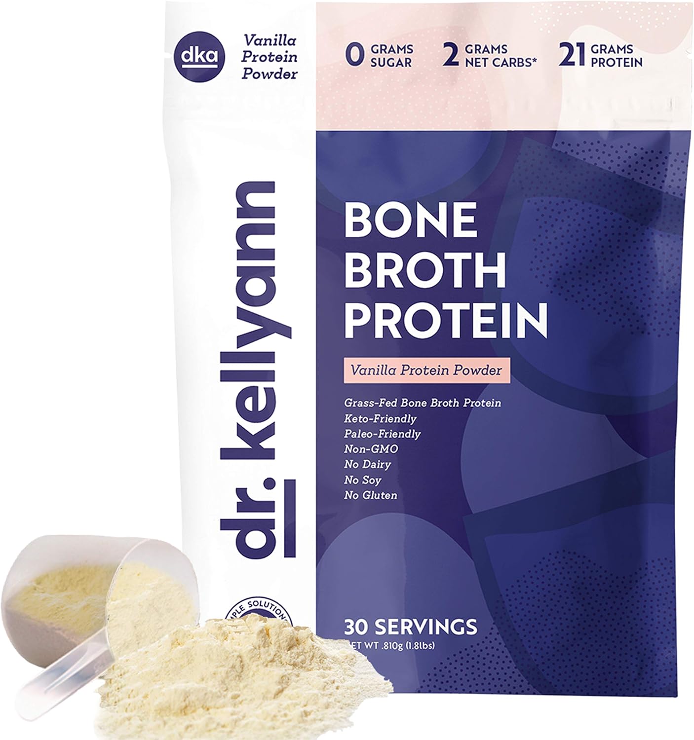 Vanilla Grass Fed Hydrolyzed Collagen Protein Powder, 21g Protein, 30 Servings, Pack of 2 M9899