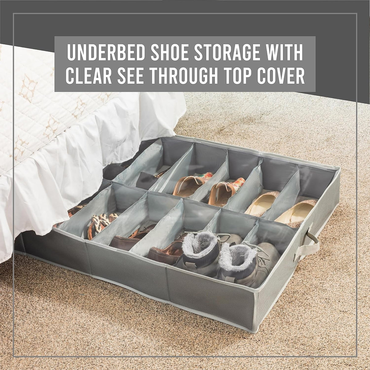 Extra Large Underbed Shoe Storage Organizer, Set of 2 Gray V4464