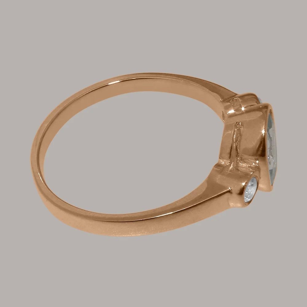 9k Rose Gold Genuine Natural Aquamarine & Diamond Womens Statement Ring F253