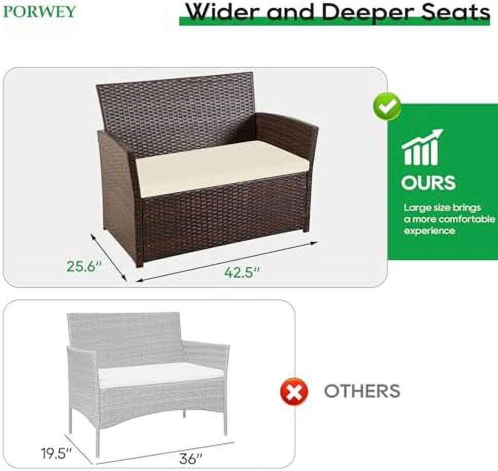 4 Pieces Sectional Sofa Set with Table and Loveseat, Brown Wicker H107