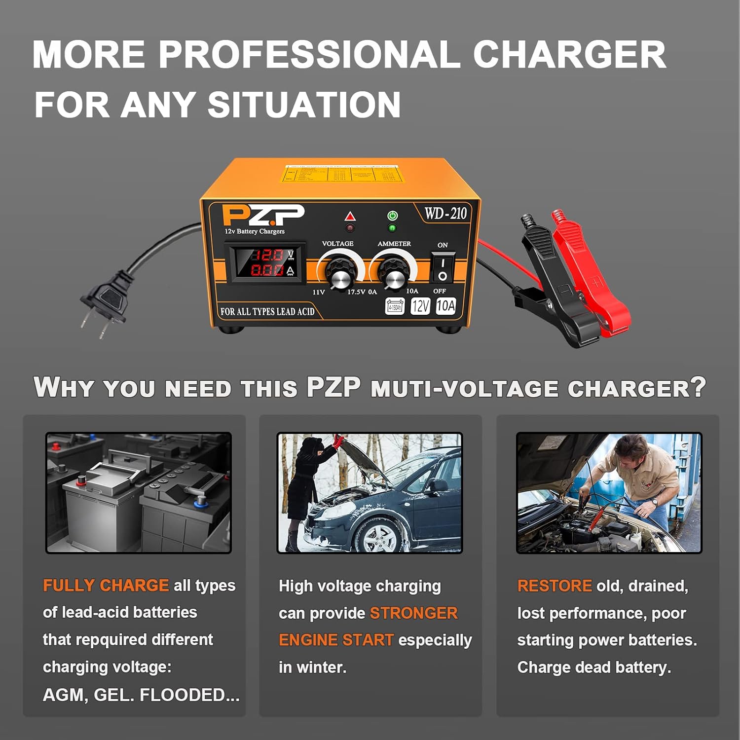 Manual Battery Charger 12V/24V Automotive Car Truck Boat Battery Chargers Maintainer Trickle Charger B256629