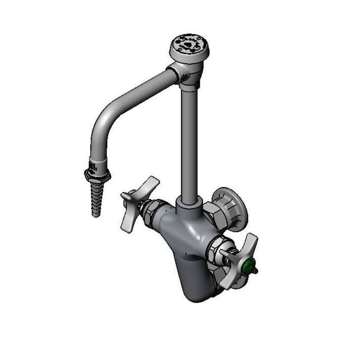 Brass Lab Vertical Mixing Faucet, Wall Mount, Rigid Vacuum Breaker Nozzle, Serrated Tip B67114