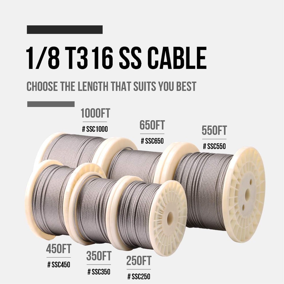 550FT 1/8 Stainless Steel Wire Rope Cable J493123