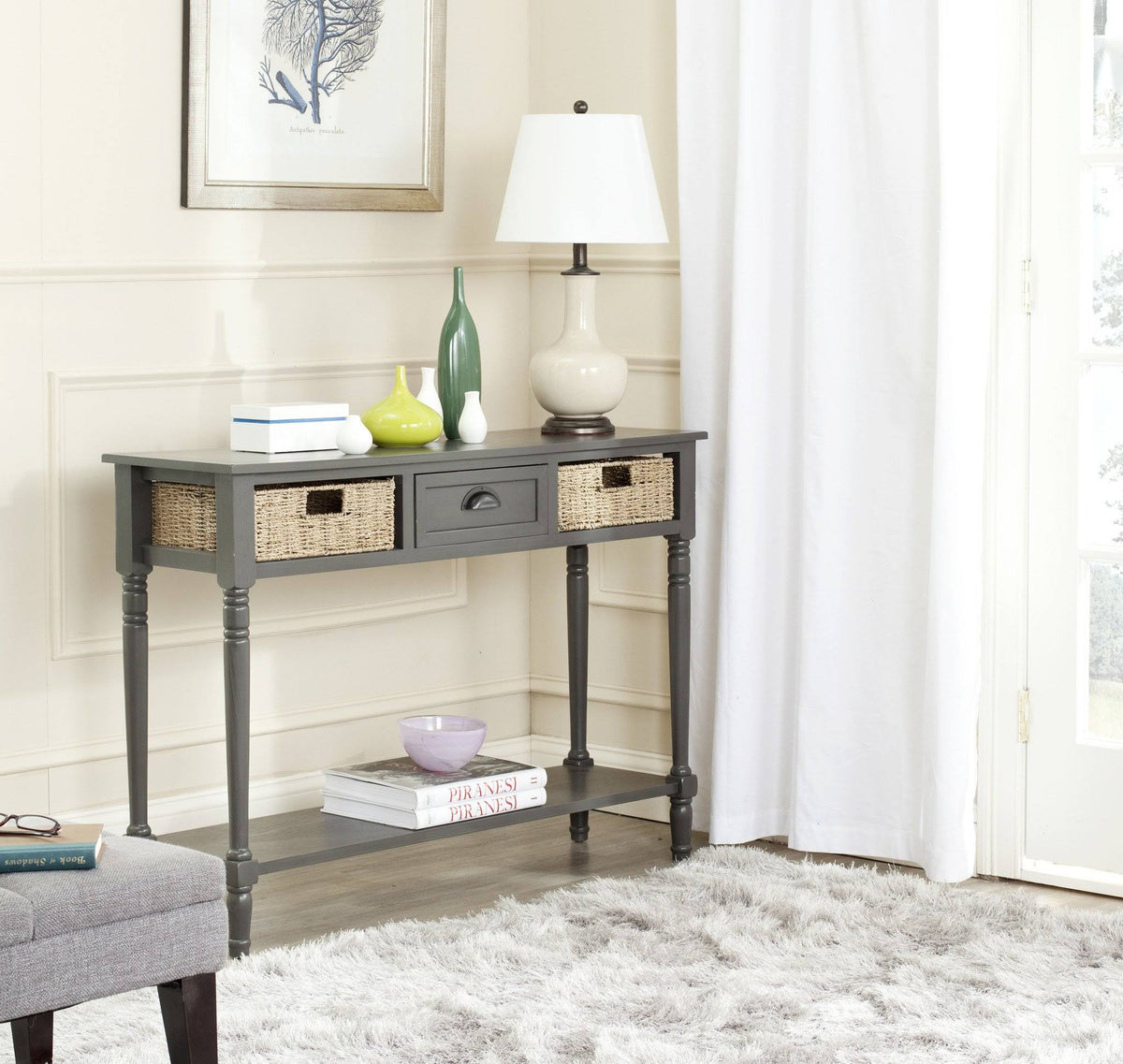 Wicker Console Table with Storage H939