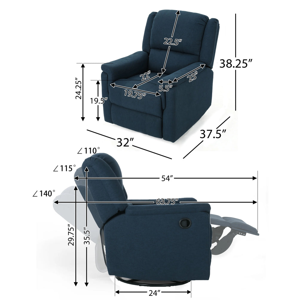 Navy Blue Fabric Tufted Swivel Glider Recliner Q186