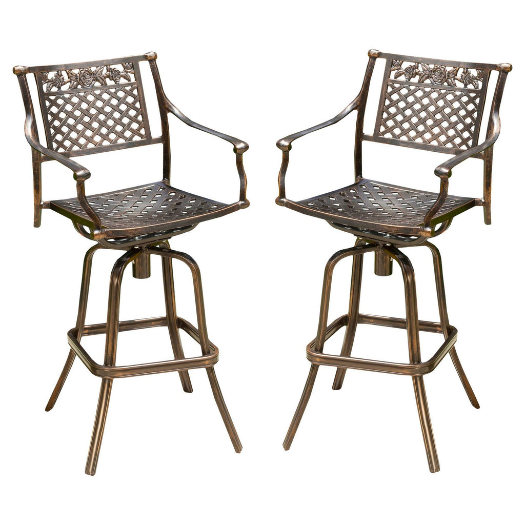 Set of 2 Cast Aluminum Patio Barstool Copper Y1335