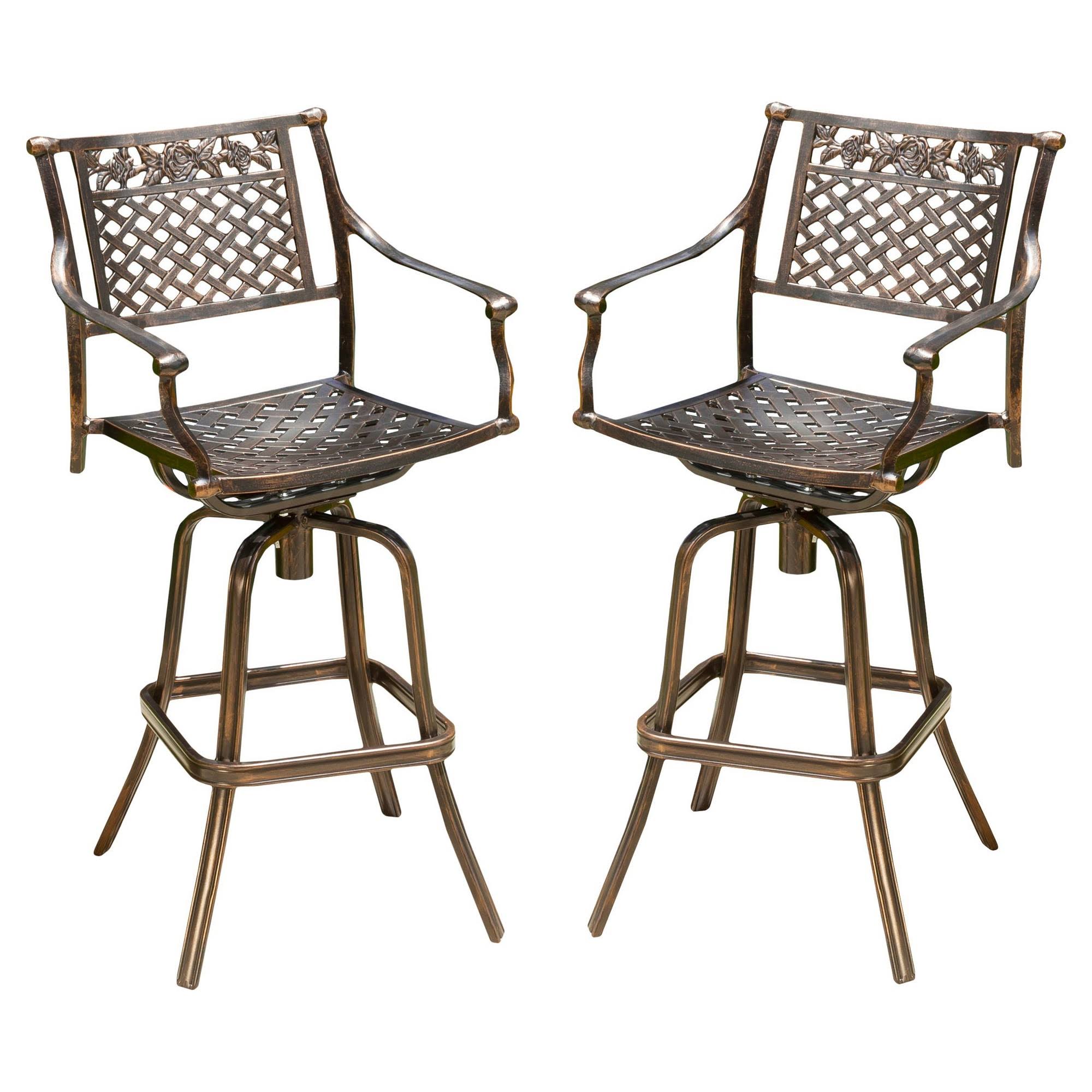Set of 2 Cast Aluminum Patio Barstool Copper Y1335