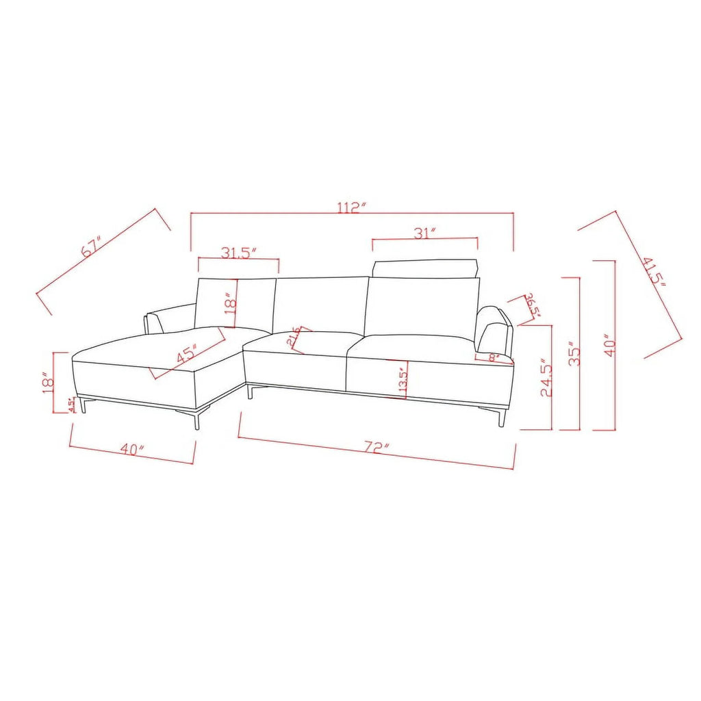 Modern Lucca Sectional Sofa with Push Back Functional Right Facing E353