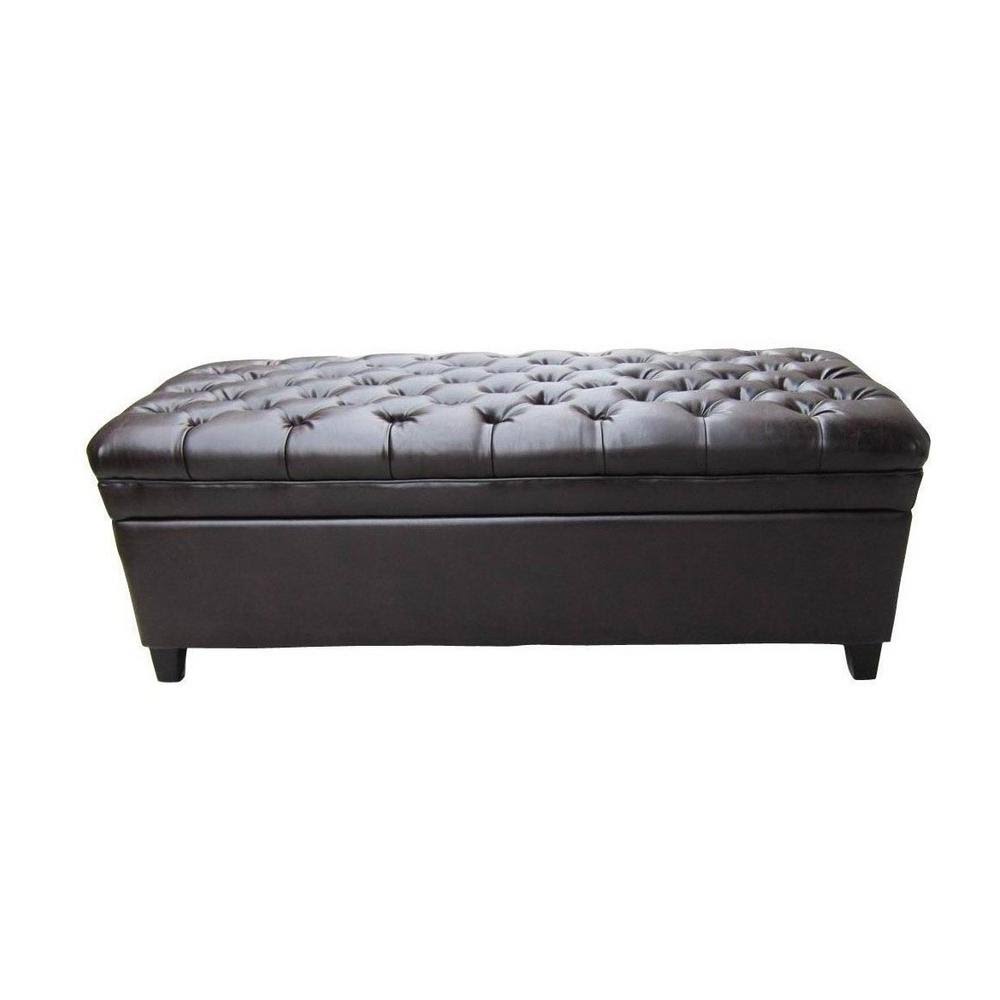 Tufted Brown PU Leather Storage Bench V485