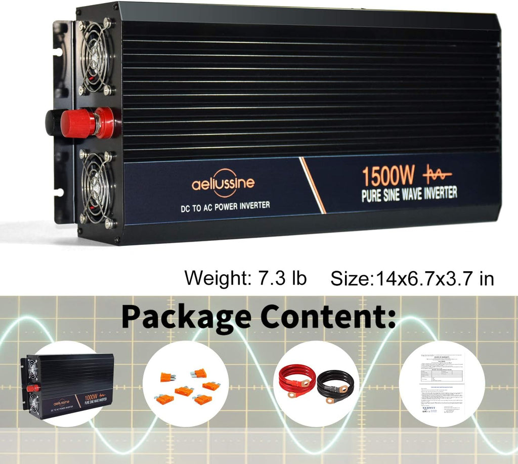 1500 Watt Pure Sine Wave Power Inverter 24V DC to AC 110V 120V with LCD Display and Remote Switch K266