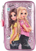 Pink Pencil Case with 3 Zips and Pens A439