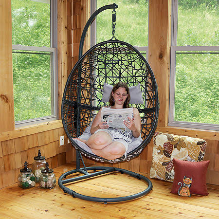 Gray Hanging Egg Chair with Stand - Resin Wicker L986