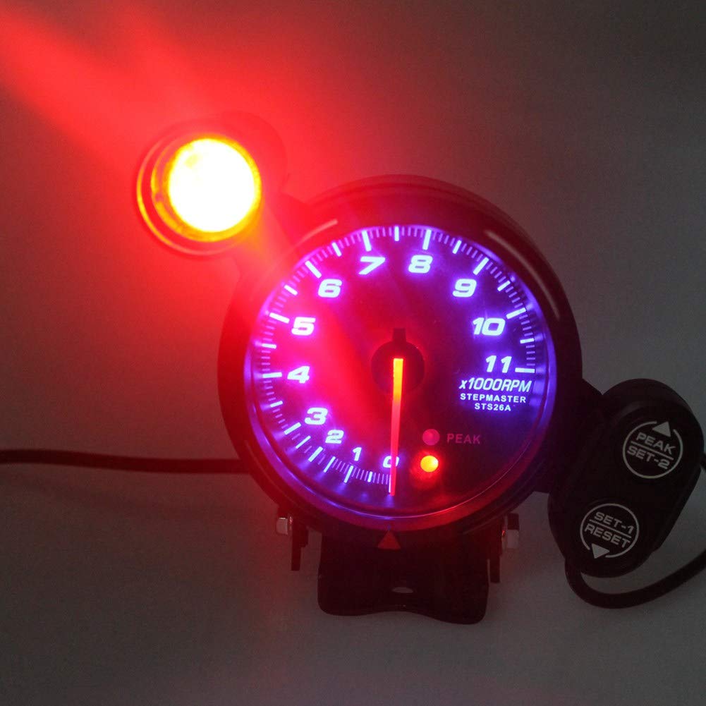 12V 3.75 Inch 11000 RPM Blue LED Tachometer Gauge Kit with Shift Light K189198