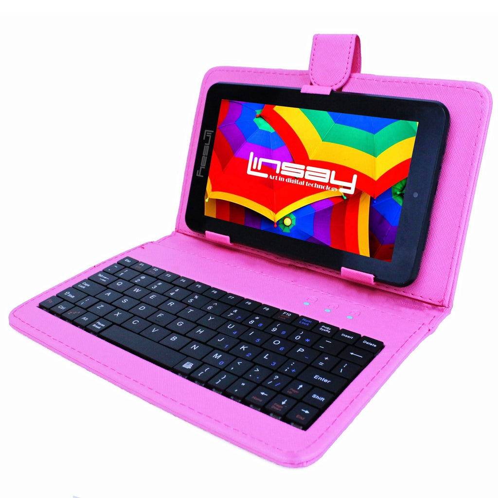 7x22 HD Android Tablet with Pink Keyboard Case F1657