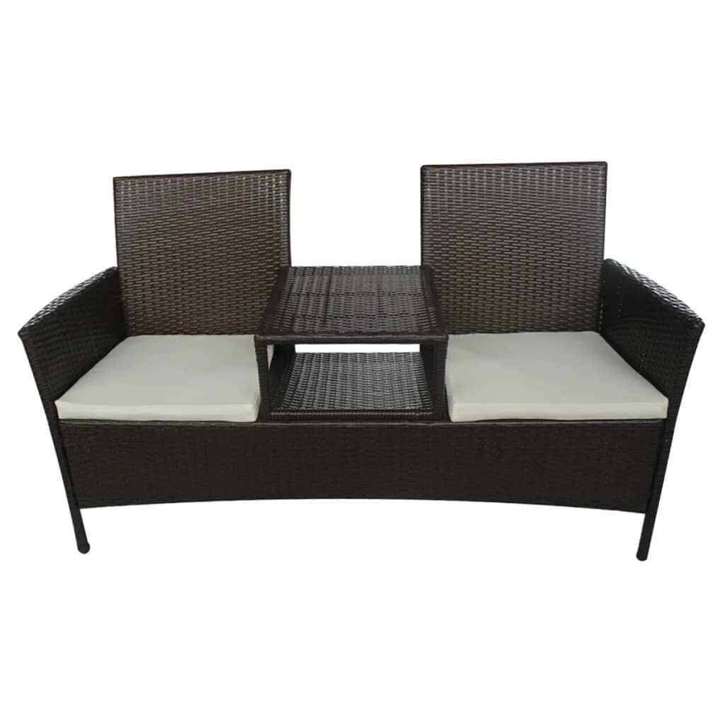Brown Poly Rattan 2-Seater Garden Sofa with Tea Table U683389