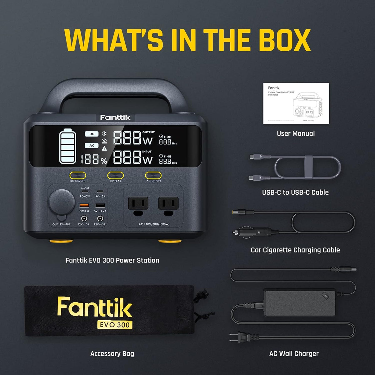 Portable Power Station 299Wh Lithium Battery with 2 AC Outlets Z3896