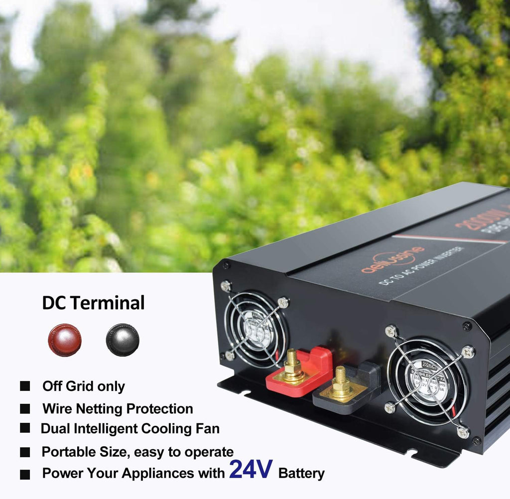 1500 Watt Pure Sine Wave Power Inverter 24V DC to AC 110V 120V with LCD Display and Remote Switch K266