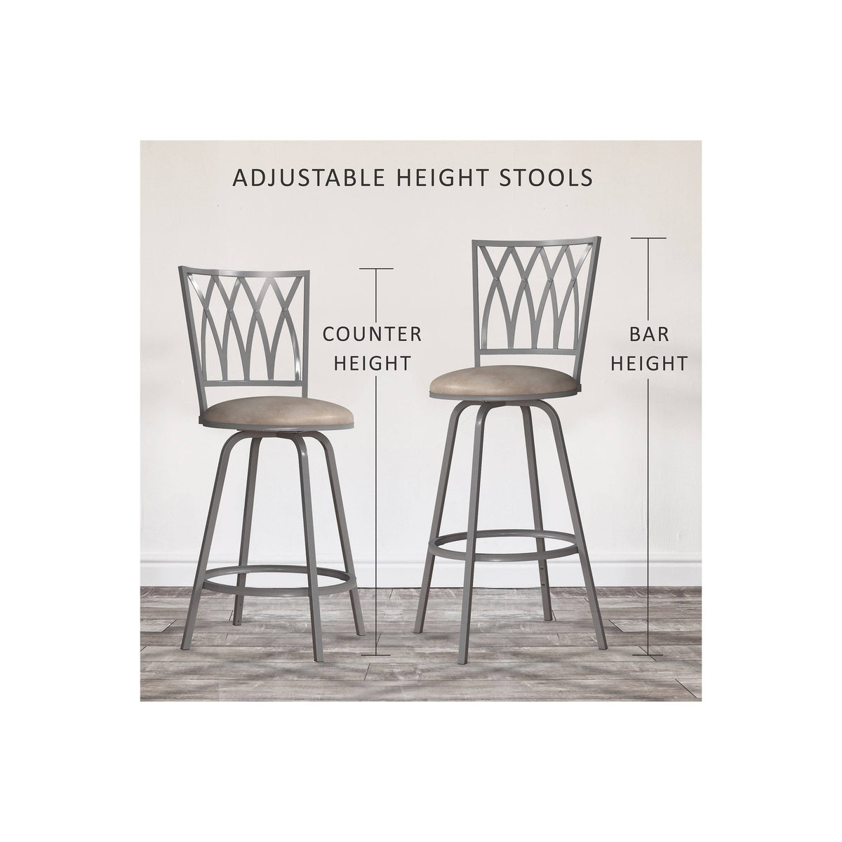 Silver Metal Swivel Adjustable Stool, Set of 2 N375