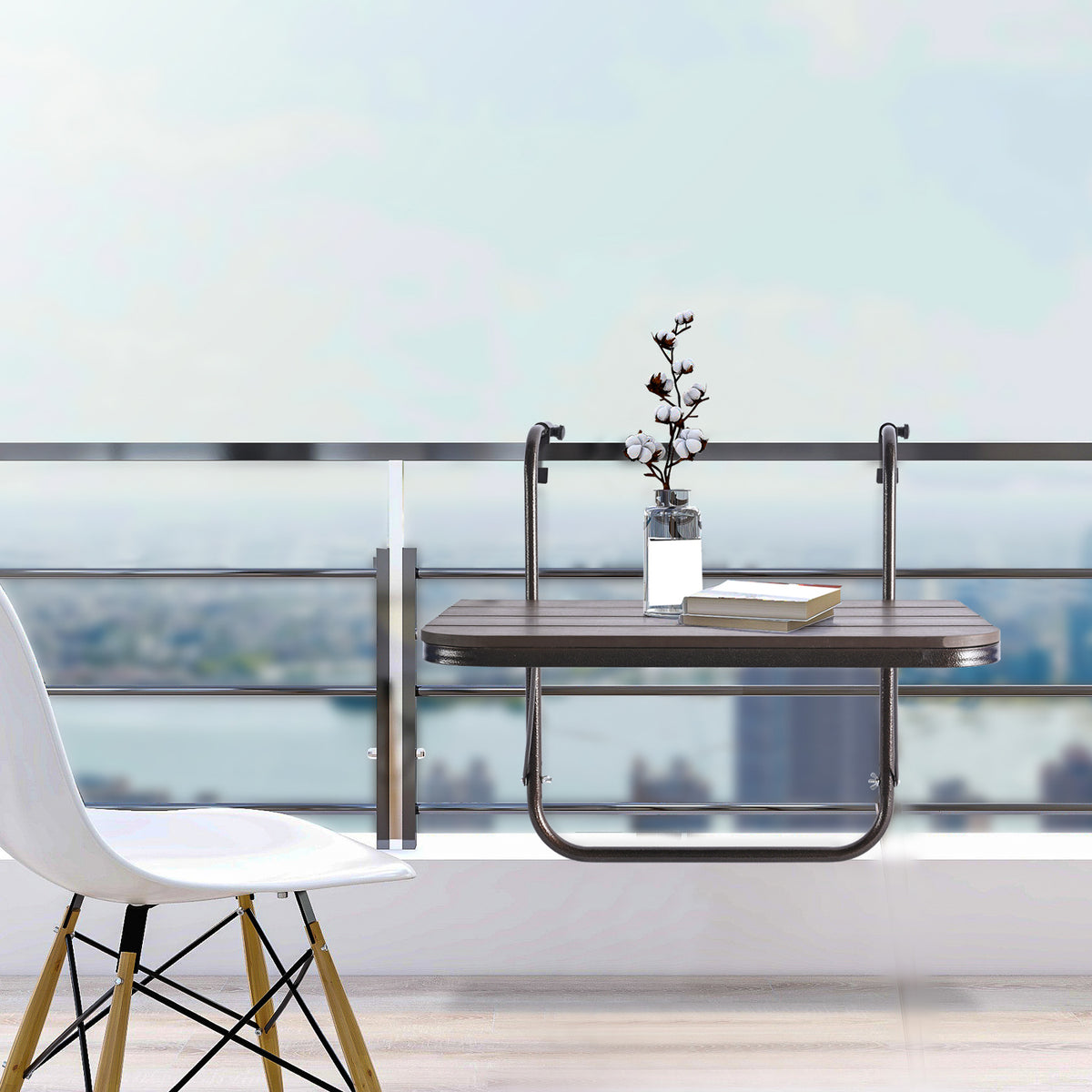 Balcony Hanging Folding Aluminium Side Table 23.6"(L) x 15.7"(W) Brown O48004