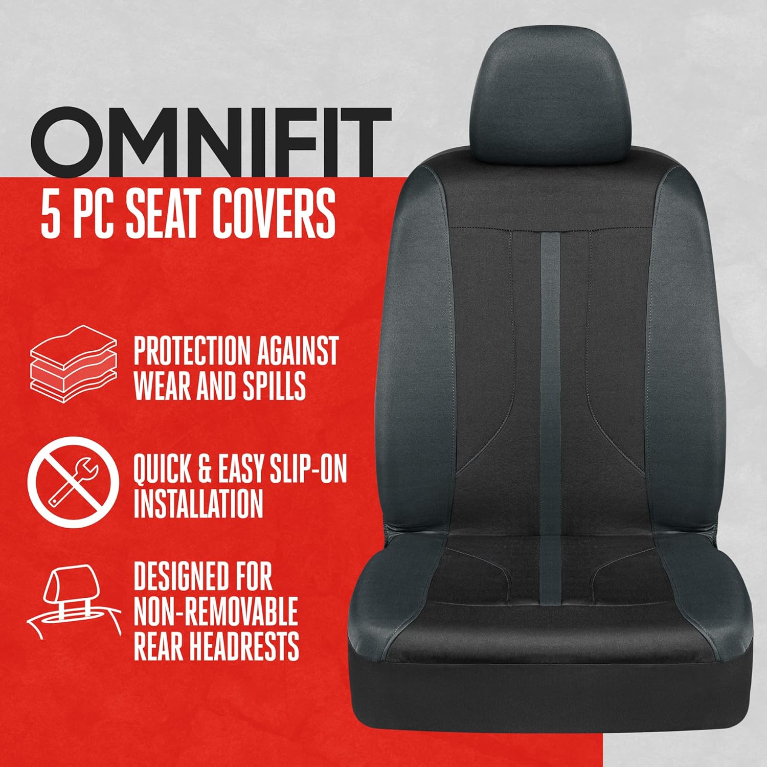 Gray & Black Two-Tone Front Seat Covers with Hooded Split Bench Seat Cover G120845