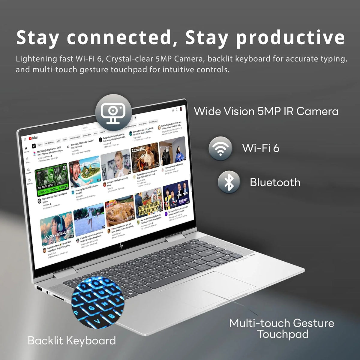HP Envy x360 2-in-1 15.6" FHD Touchscreen Laptop, Intel Core i7-1355U, 16GB LPDDR5 RAM, 512GB SSD, Intel Iris Xe Graphics, Backlit KB, 5MP IR Camera, Win 11, Silver K793540