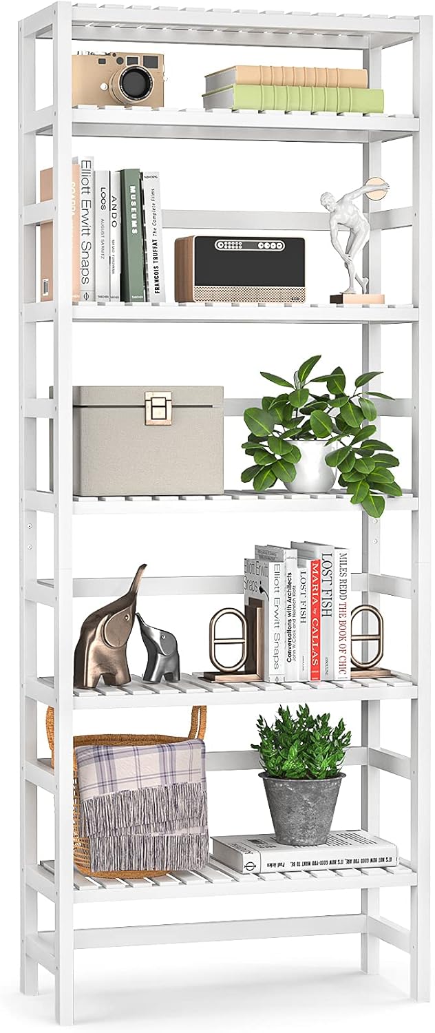 Bamboo 6-Tier Tall Bookcase 63.4” Shelving Unit Q25630