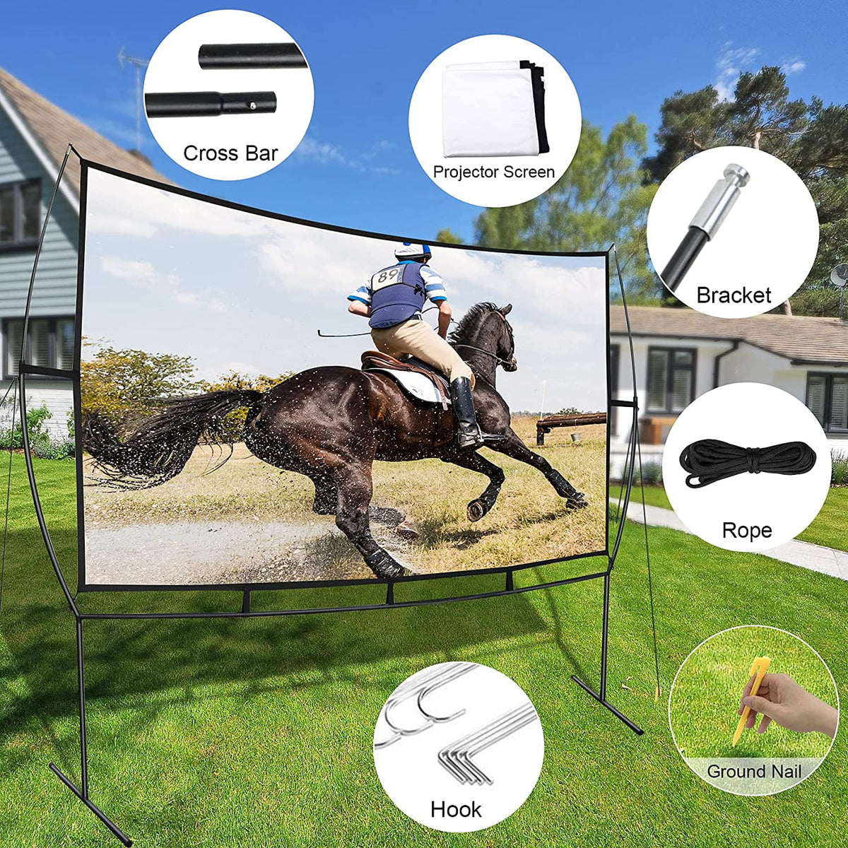 120 Inch Foldable Portable Projector Screen with Stand V97117