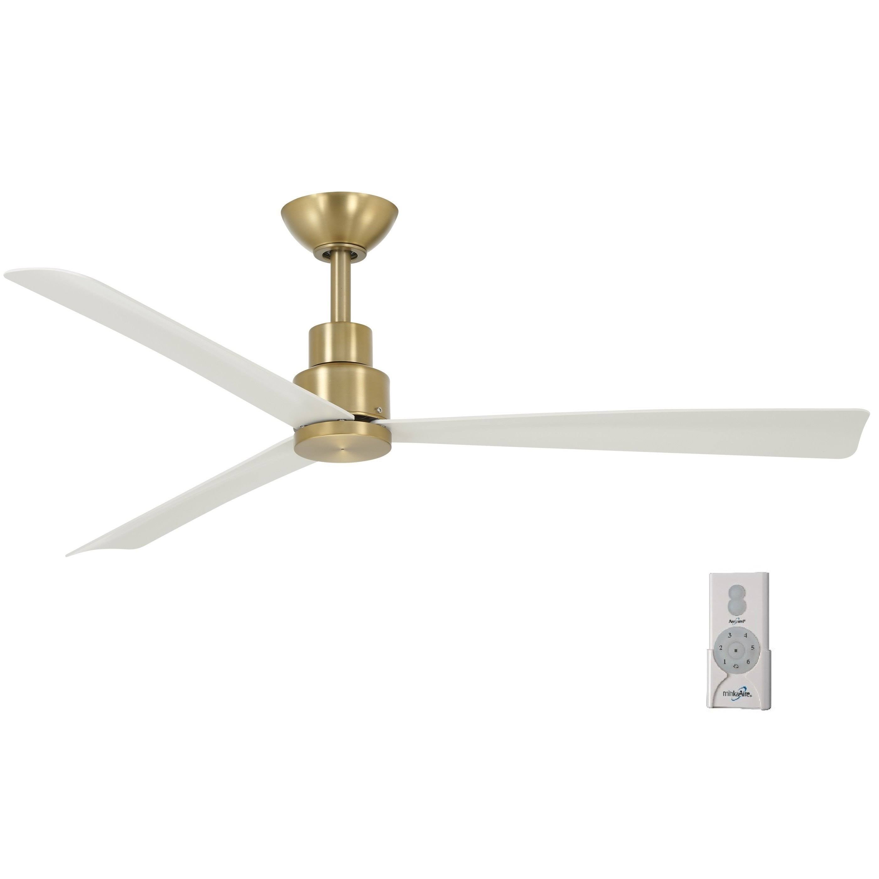 52 inch Protruding Mount Ceiling Fan in Soft Brass with Flat White Blades O841