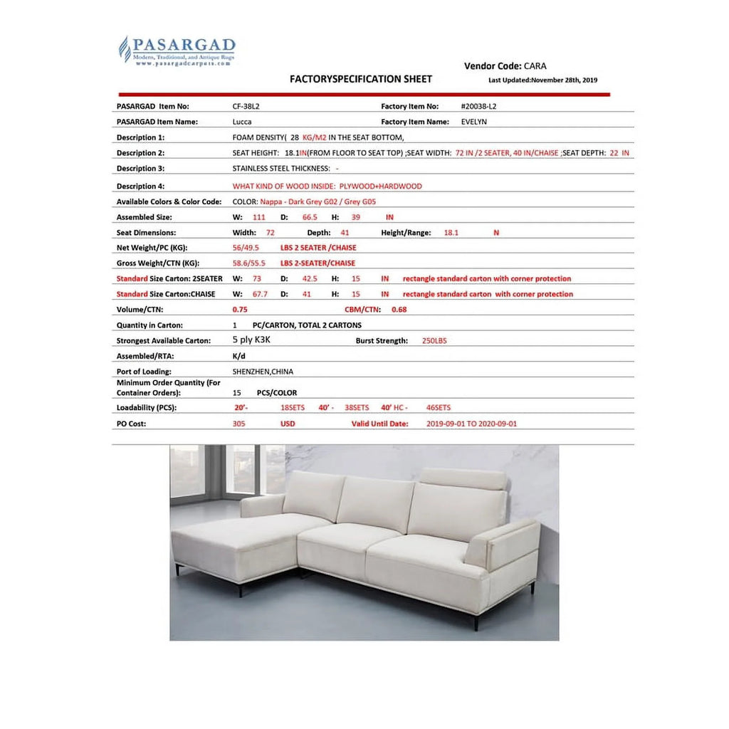 Modern Lucca Sectional Sofa with Push Back Functional Right Facing E353