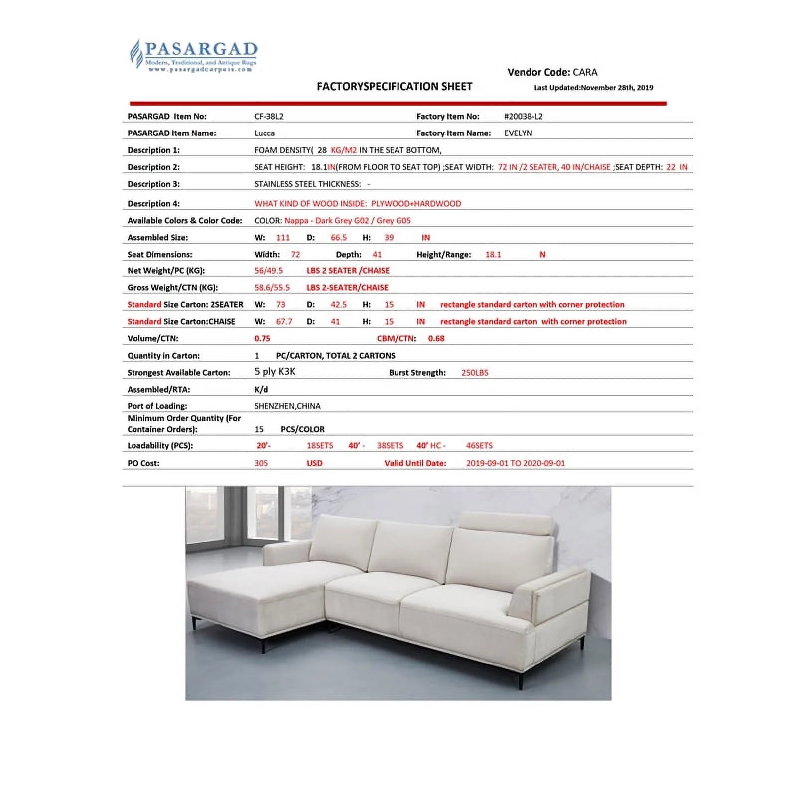 Modern Lucca Sectional Sofa with Push Back Functional Right Facing E353