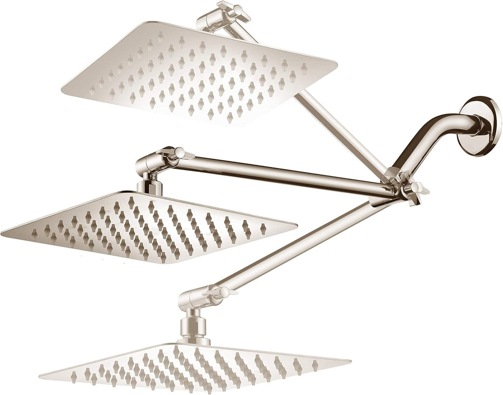 Brushed Nickel Stainless Steel Rainfall Square Showerhead with Brass Extension Arm, Pack of 2 G5376