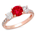 2.02ct Round Cut Red Simulated Ruby 14k Rose Gold 3 Stone Ring Size 10.5 J286