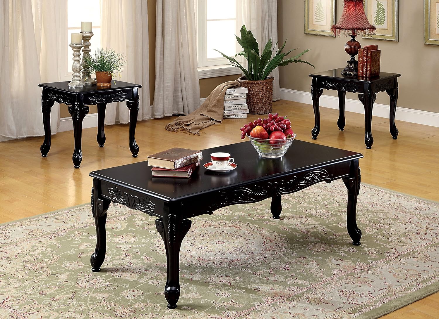 3-Piece Solid Wood Coffee Table Set in Dark Cherry O80793