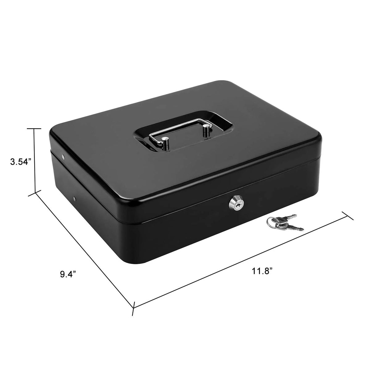 Metal Cash Box with Key Lock, 4 Bill / 5 Coin Slots, Matte Black Q3446