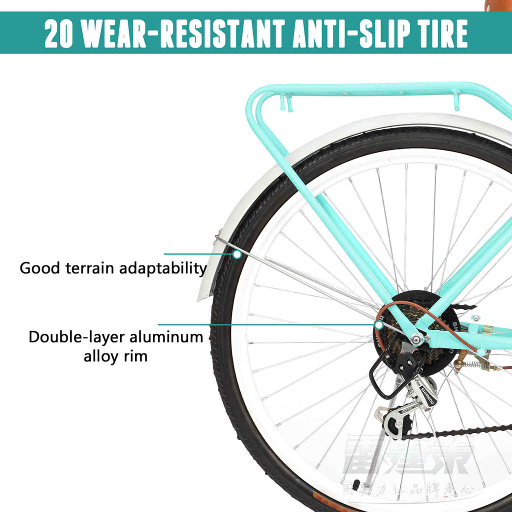 Green 26 Inch Wheel 7 Speed Cruiser Bike T75723
