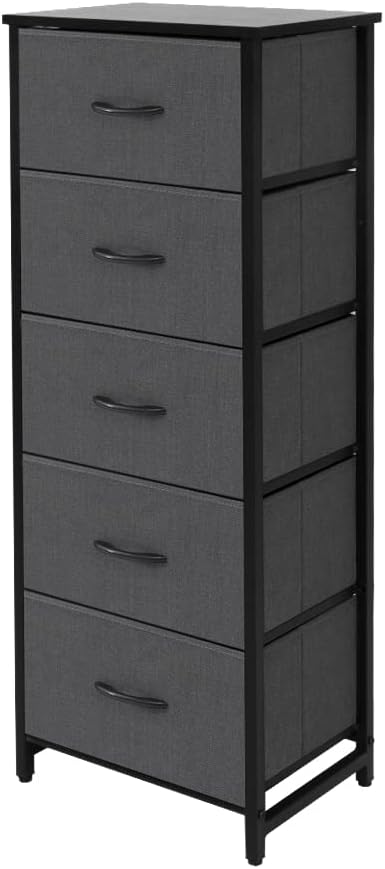 4 Drawers Organizer Unit, Foldable, Vertical Dresser Storage Tower, Dark Grey Q67837