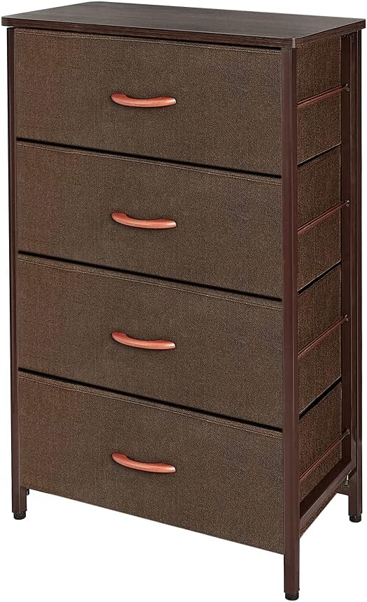 4 Drawers Organizer Unit, Foldable, Vertical Dresser Storage Tower, Dark Grey Q67837