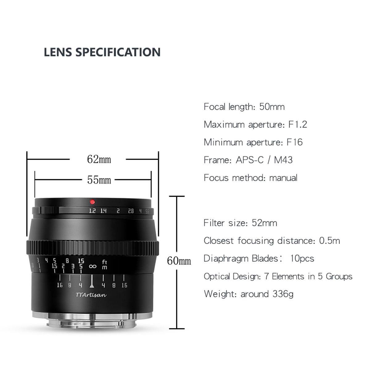 50mm f/1.2 APS-C Lens for MFT Mount Cameras U18717