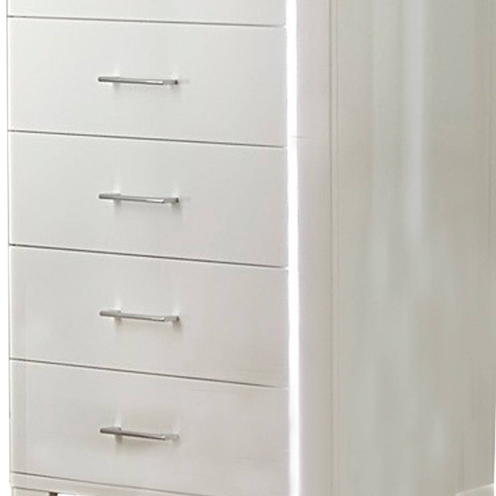 White 5 Drawer Chest with LED Light Strip and Tapered Legs O84392