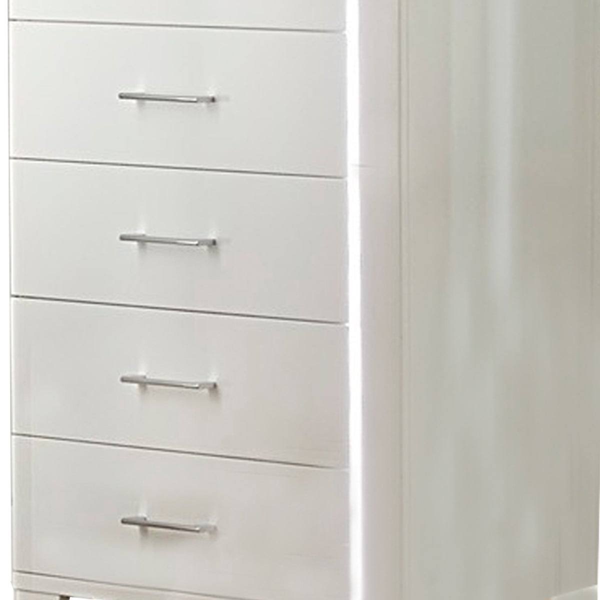 White 5 Drawer Chest with LED Light Strip and Tapered Legs O84392